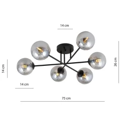 Plafonnier ROMA 6 BL GRAFIT, Emibig Lighting, Fabriqué en EU