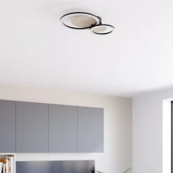 Plafonnier rond LED 2 lampes effet bois et métal noir L.30 x l.45 x H.7cm 12W 1500lm GoodHome Helicona