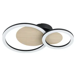 Plafonnier rond LED 2 lampes effet bois et métal noir L.30 x l.45 x H.7cm 12W 1500lm GoodHome Helicona