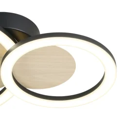 Plafonnier rond LED 2 lampes effet bois et métal noir L.30 x l.45 x H.7cm 12W 1500lm GoodHome Helicona