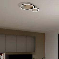 Plafonnier rond LED 2 lampes effet bois et métal noir L.30 x l.45 x H.7cm 12W 1500lm GoodHome Helicona