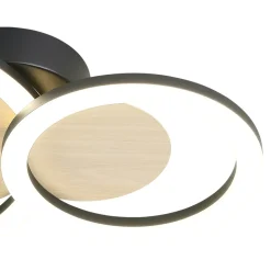 Plafonnier rond LED 2 lampes effet bois et métal noir L.30 x l.45 x H.7cm 12W 1500lm GoodHome Helicona