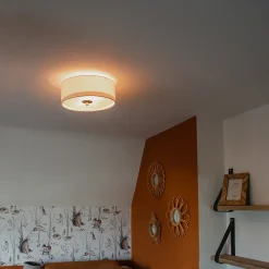 Plafonnier rond rustique blanc/crème 30 cm - Drum Jute