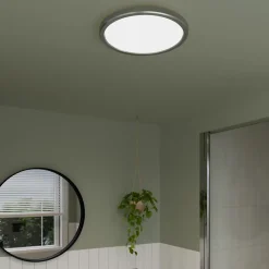 Plafonnier salle de bain gris chromé LED integrée Solidaster blanc chaud, neutre Ø.30cm IP44 1600lm 14.5W GoodHome