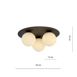 Plafonnier SOLAR 3 BLACK/OPAL, Emibig Lighting, Fabriqué en EU