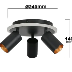 Plafonnier spot orientable rond 3 lumières LED CCT réglable 3000-6000K noir design moderne Parma