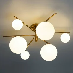 Plafonnier tendance doré et verre blanc - Belisto