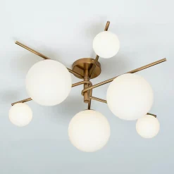 Plafonnier tendance doré et verre blanc - Belisto