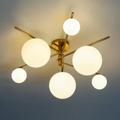 Plafonnier tendance doré et verre blanc - Belisto