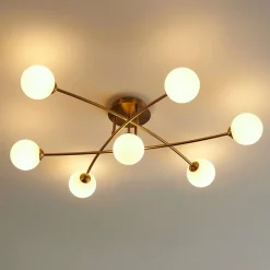 Plafonnier tendance métal et verre blanc - Estrela