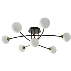 Plafonnier tendance métal noir et verre blanc - Estrela