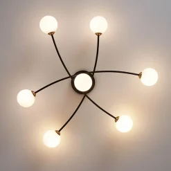 Plafonnier tendance métal noir et verre blanc - Estrela