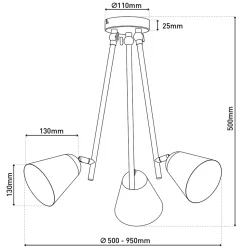 Plafonnier 'TRITON' à 3 lampes en métal noir avec douille E27, éclairage pour le salon, la table à manger ou le bureau