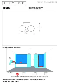 Plafonnier TRUDY en verre avec 3xG9 - Or Mat / Laiton - Lucide