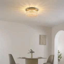 Plafonnier ultra chic doré en verre multi pampille transparentes - Sandrilla