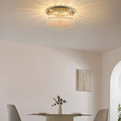 Plafonnier ultra chic doré en verre multi pampille transparentes - Sandrilla