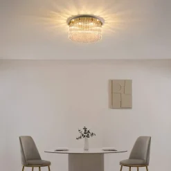 Plafonnier ultra chic doré en verre multi pampille transparentes - Sandrilla