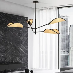 Plafonnier VENE 4 BLACK/RATTAN, Emibig Lighting, Fabriqué en EU