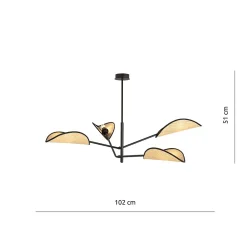 Plafonnier VENE 4 BLACK/RATTAN, Emibig Lighting, Fabriqué en EU