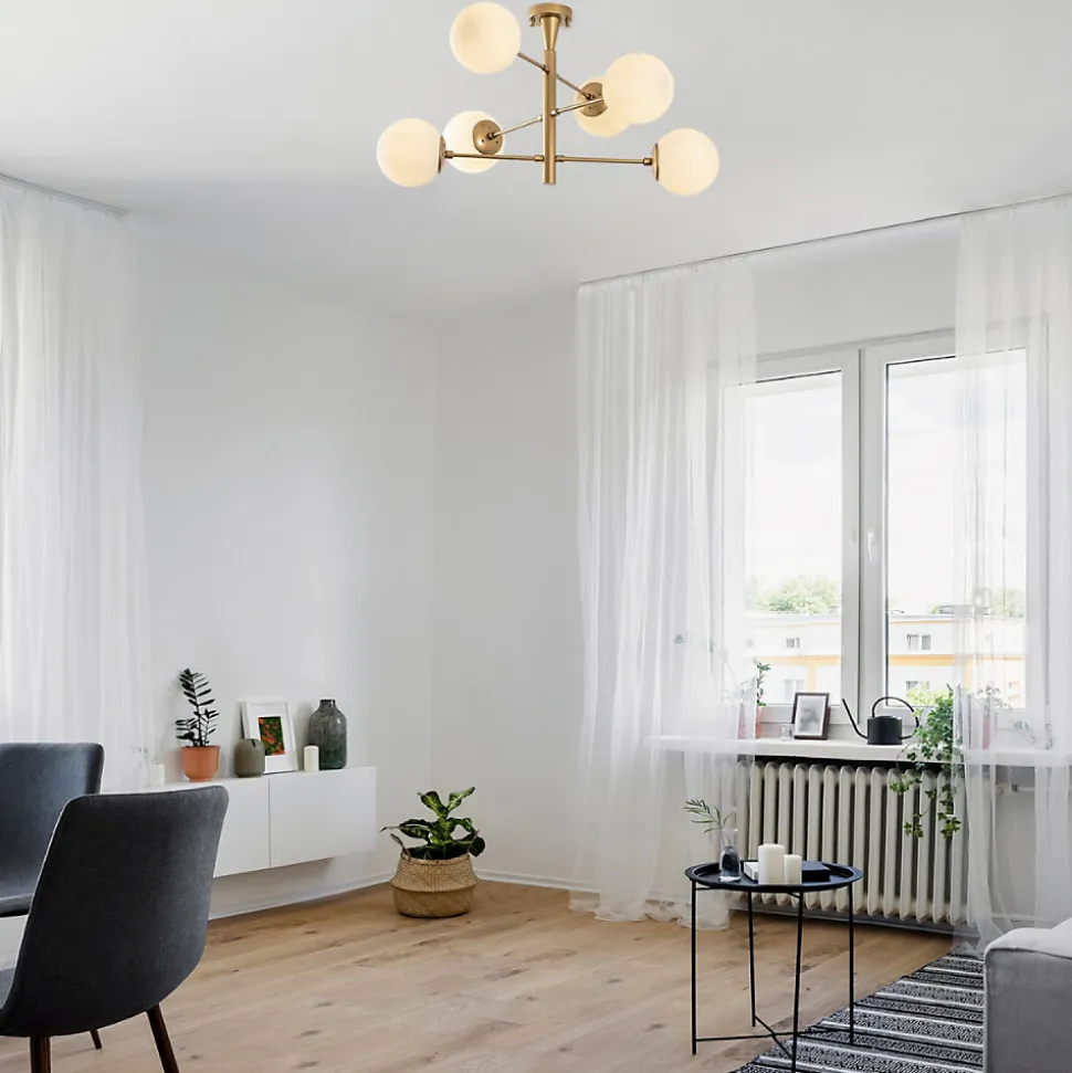 Plafonnier vintage doré - 6 lampes - ÉLÉONORE