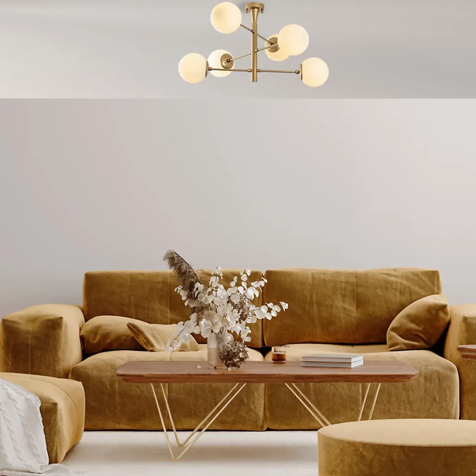 Plafonnier vintage doré - 6 lampes - ÉLÉONORE