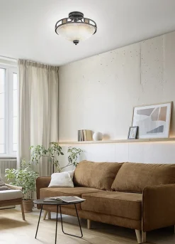 Plafonnier 3x E27, max. 60W, verre albâtre, métal finition rouille, diamètre 42 cm - Trio - Quinta