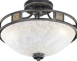 Plafonnier 3x E27, max. 60W, verre albâtre, métal finition rouille, diamètre 42 cm - Trio - Quinta