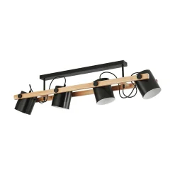 Plafonnier 4xE27 23W IP20 - Design noir & bois naturel