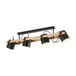 Plafonnier 4xE27 23W IP20 - Design noir & bois naturel