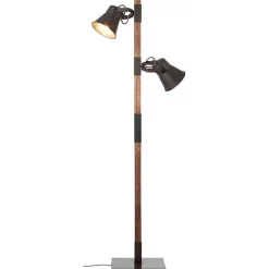 PLOW Lampadaire 2L acier noir/bois 2xE27 10W - métal/bois - ampoule non incluse