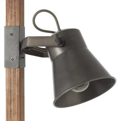 PLOW Lampadaire 2L acier noir/bois 2xE27 10W - métal/bois - ampoule non incluse