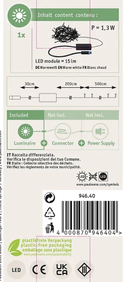 Plug & Shine Guirlande LED Yuna 3000K 5m IP44 1,3W Noir