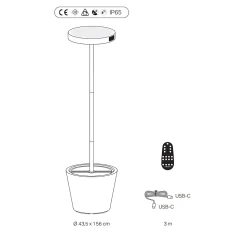 Poldina Reverso Solar L Corten - Lampadaire LED solaire et rechargeable 11,7W - Lampadaire extérieur et intérieur H.156cm