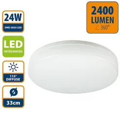 POLESTAR XL : Plafonnier LED rond IP65, 2400 lumens, diamètre 33cm. Blanc