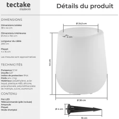 Pot de fleurs LED avec éclairage LED 12 W 16 couleurs RGB et 5 modes d'éclairage