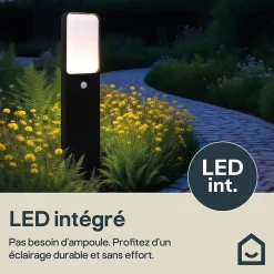 Potelet LED extérieur noir 10,5 W 1700 lm blanc neutre IP54 détecteur de mouvement, GoodHome Wendland