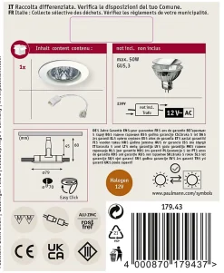 Premium Spot encastré IP44 rond 79mm GU5,3 max. 50W 230/12V gradable Blanc