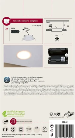 Premium Spot encastré LED Dim to Warm Suon Kit de base IP44 rond 90mm 3x5W 3x450lm 230V gradable Dim to warm Satiné Blanc