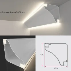 Profilé Aluminium Double Éclairage Modulable Plinthe ou Corniche 2M Blanc - SILAMP