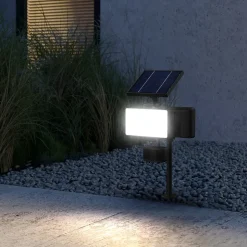 Projecteur à piquer solaire LED extérieur noir 6 W 500 lm détecteur intégré IP65, GoodHome Davern