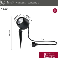 Projecteur de jardin LED Kikolo IP65 90mm 3000K 8W 500lm 230V 60 Anthracite Aluminium Matière plastique