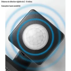 Projecteur LED avec détecteur de mouvement 30W Noir Etanche IP65 Forte luminosité 3300 Lumens Blanc chaud 3000K