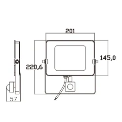 Projecteur LED avec détecteur de mouvement 50W Noir Etanche IP65 Forte luminosité avec Osram Puce 5500 Lumens Blanc froid 6000K