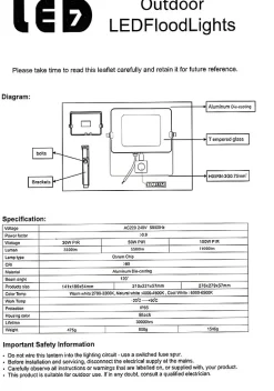Projecteur LED avec détecteur de mouvement 50W Noir Etanche IP65 extérieur Forte luminosité 5500 Lumens Blanc chaud 3000K