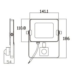 Projecteur LED avec détecteur de mouvement 30W Noir Etanche IP65 Forte luminosité avec Osram Puce 3300 Lumens Blanc froid 6000K