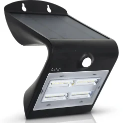 Projecteur Led Mural Batterie lithium 2 Ah - 3.7 V Solaire NOIR Détecteur de mouvements 3.2W 400 Lm ASLO