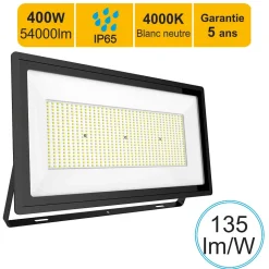 Projecteur LED pro haute puissance 400W 54000lm 135lm/W 4000K IP65 - câble 1M - garantie 5 ans