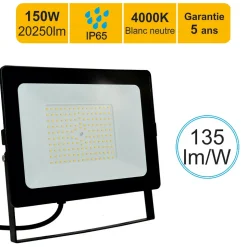 Projecteur LED pro haute puissance 150W 20250lm 135lm/W 4000K IP65 - câble 1M - garantie 5 ans