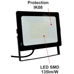 Projecteur LED pro haute puissance 200W 27000lm 135lm/W 4000K IP65 - câble 1M - garantie 5 ans