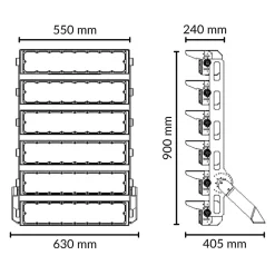 Projecteur LED Puissant Industriel 1500W 170lm/W IP66 Noir Orientable - Blanc Neutre 4000K - 5500K - SILAMP